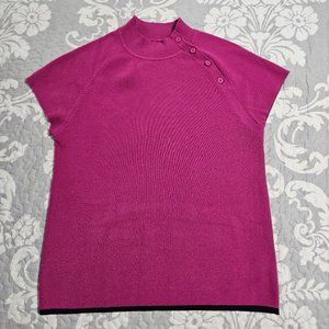 Maeve by Anthropologie Women's Large Short Sleeved Hot Pink w/Black Trim Sweater